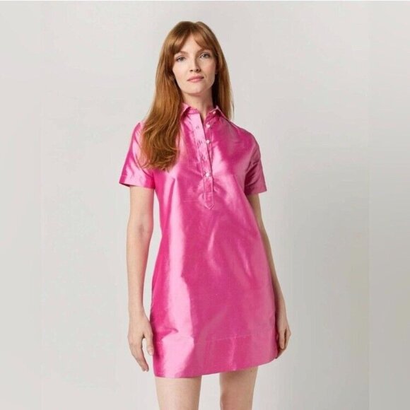 ANN MASHBURN Dresses & Skirts - Ann Mashburn Sz M Pink Silk Shantung Popover Shirt Dress NWT